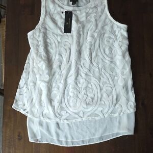 Worthington White Textured Lace Overlay Tank